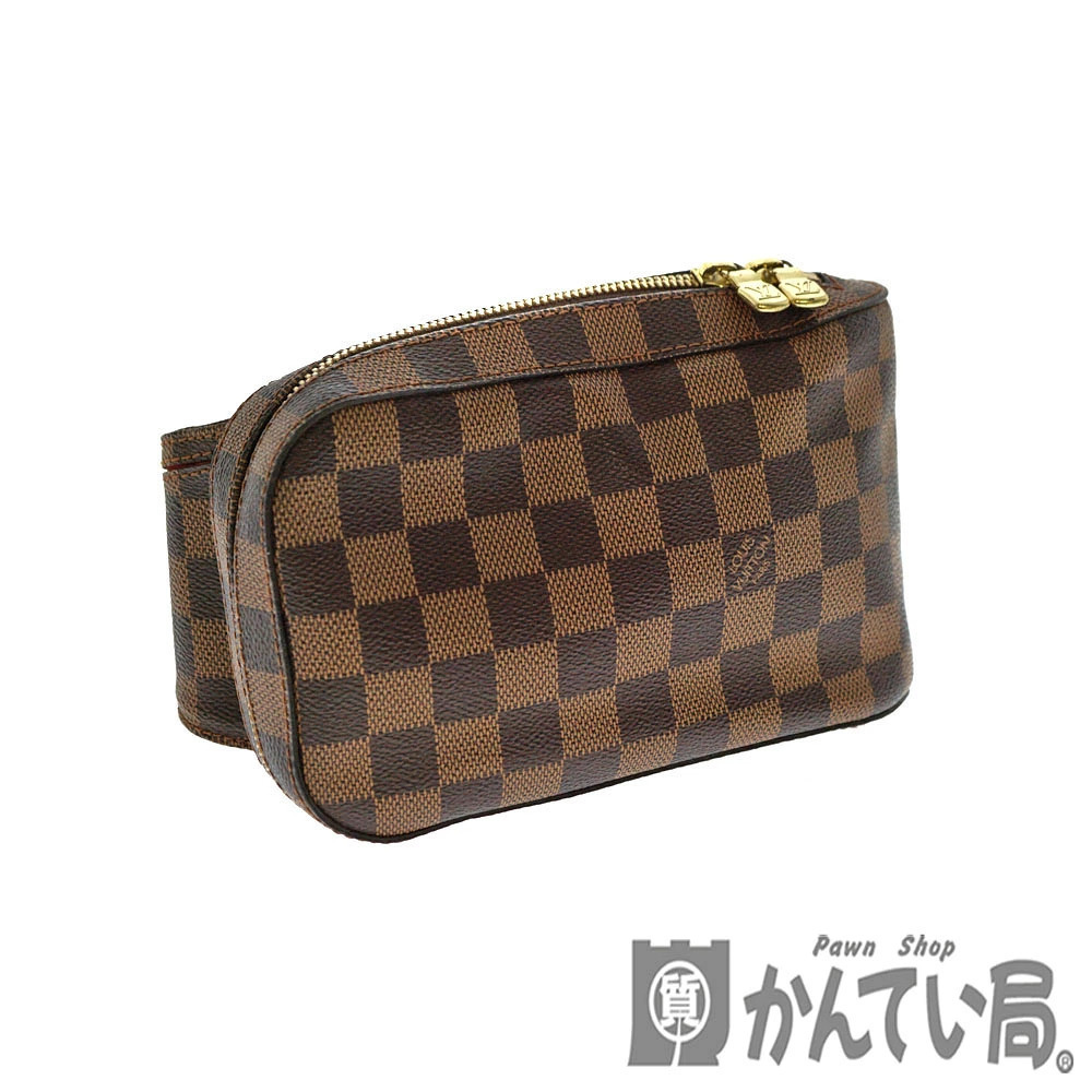 LOUIS VUITTON Geronimos Damier Canvas Ebene Brown Body Bag Waist Clutch Handbag